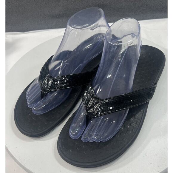 Vionic Tide Sandals Flip Flop Thong Black Supportive Sequin Strap Women Size 10 - Picture 3 of 15
